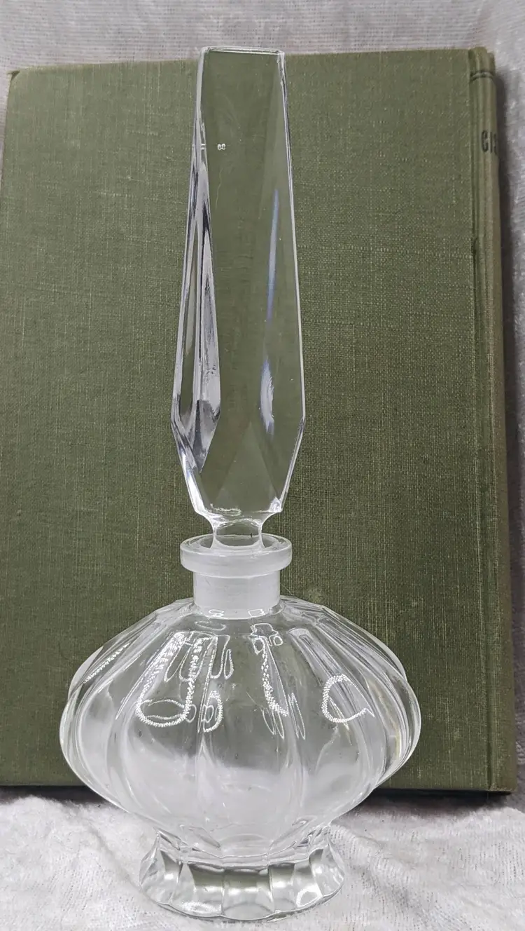 Perfume Bottle with Stopper Dabber Pressed Glass Smooth Bottom Clear 6.5" Vanity Dresser Gift MCM