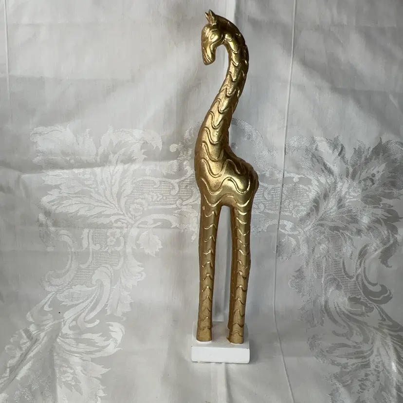 Gold Art Deco Mcm Wood/Composite Stylistic Abstract 16" X 3" X 2.5" Giraffe