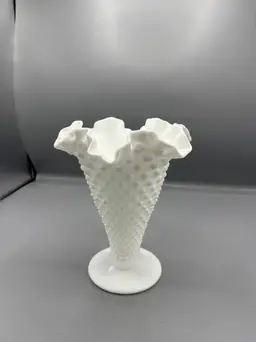 Vintage Fenton hobnail milk glass vase