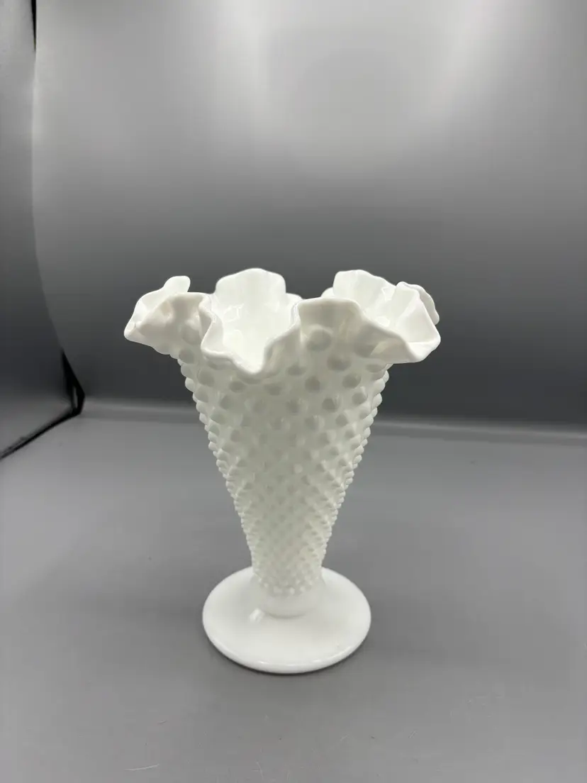 Vintage Fenton hobnail milk glass vase