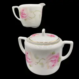Vintage Z. S. & Co. Bavaria Porcelain Rose Pattern Sugar Bowl w/Lid and Creamer