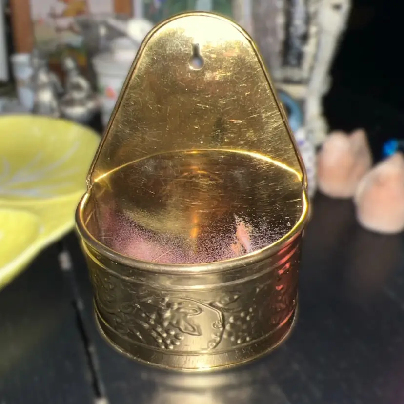 Vintage Hosley Solid Brass Wall Pocket Well Planter Embossed Design