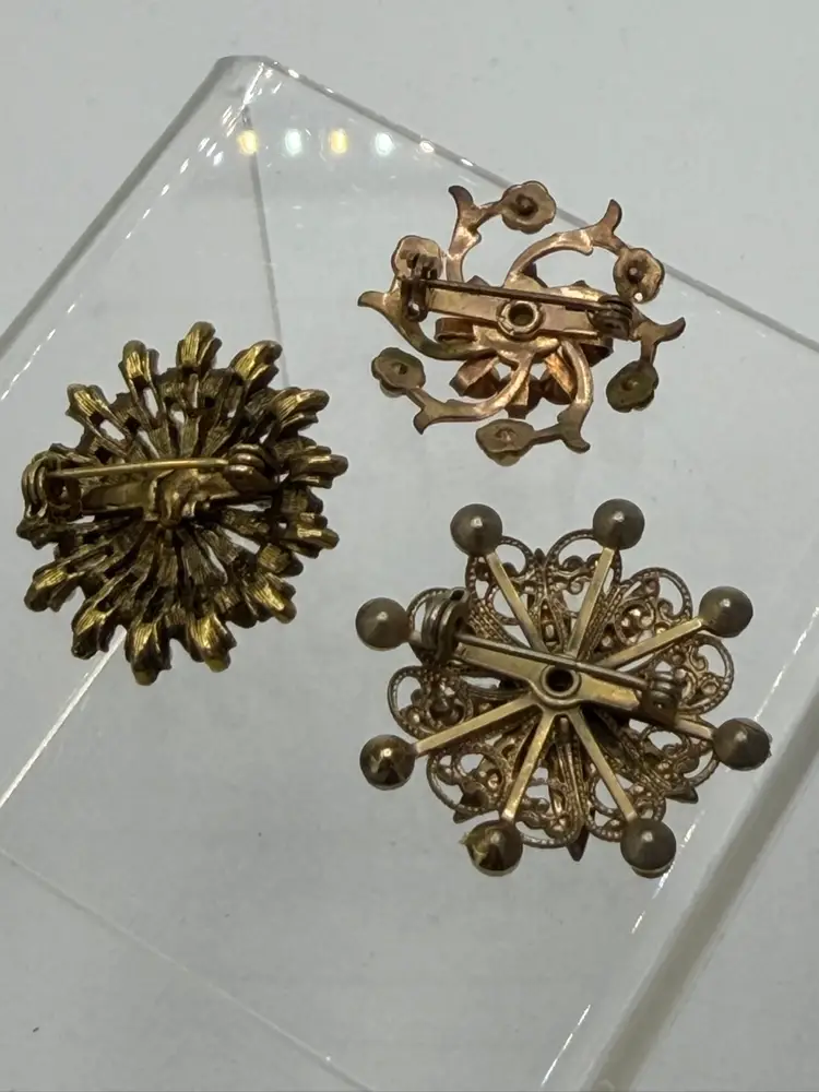 Vintage Scatter Pin Lot Of 3 Faux Pearls Rhinestones