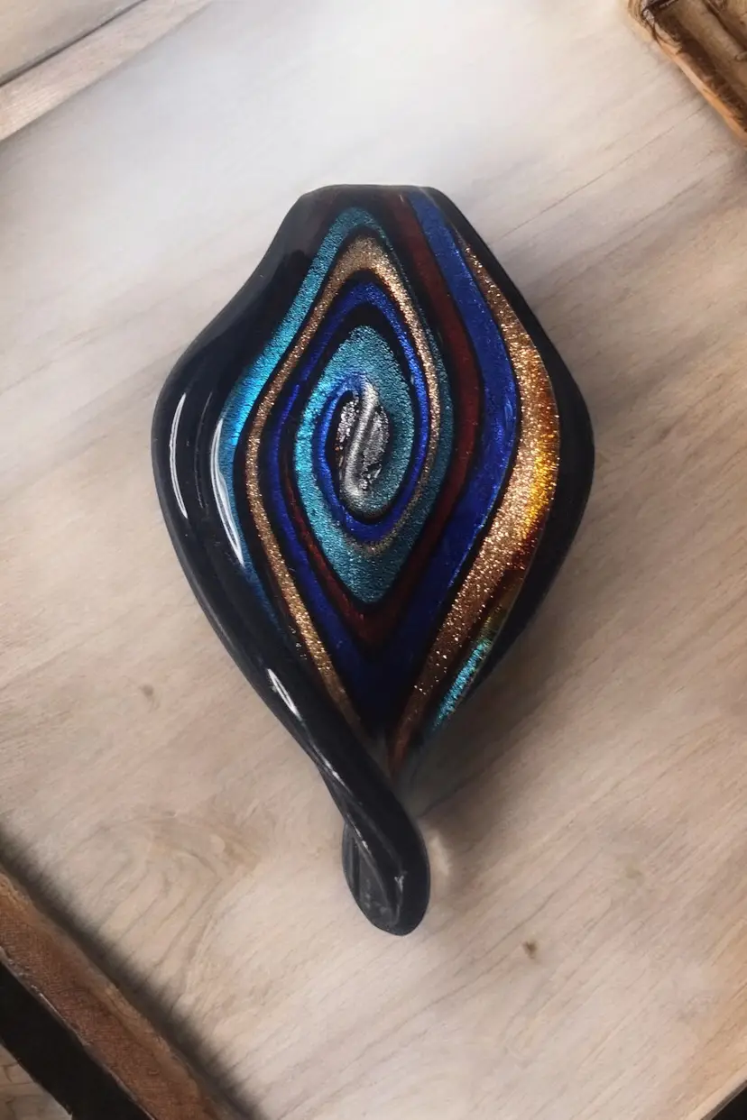 Handmade Lampwork Art Glass Pendant Abstract Swirl Shimmer Diamond Shape