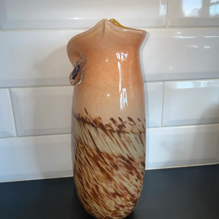 Glass OWL Vase Retro Vintage 13”Tall Browns With Gold Inclusion MCM