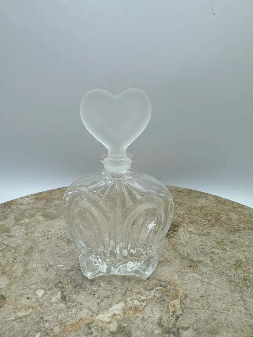 Vintage Glass Perfume Bottle With Frosted Heart Stopper