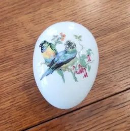 Hand painted Porcelain Egg shaped trinket box