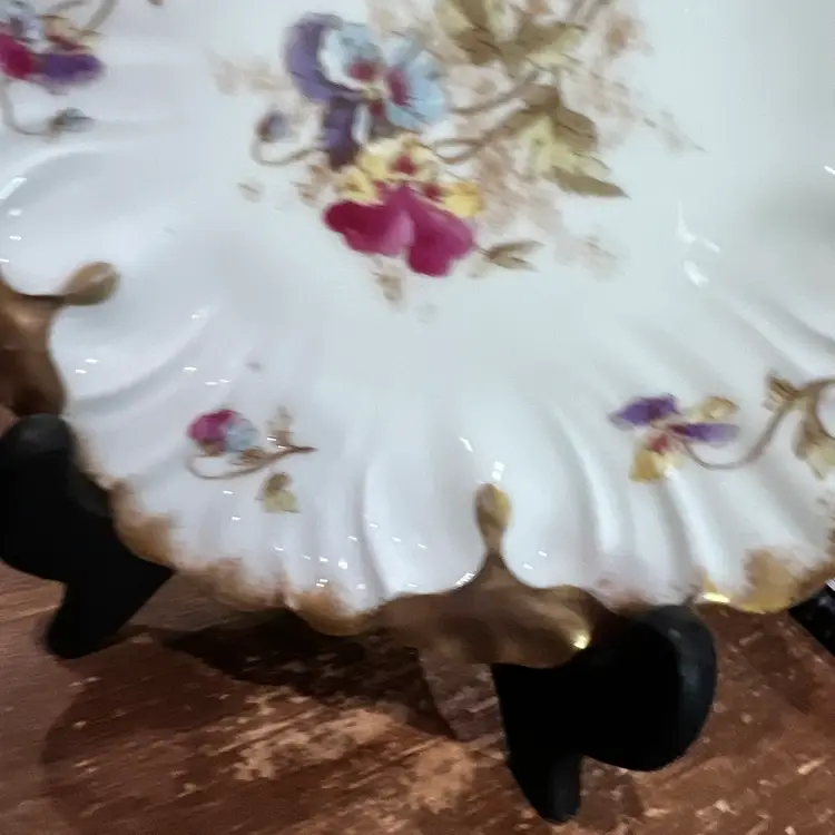 018 Vintage Limoges Floral Plate 6” With Stand
