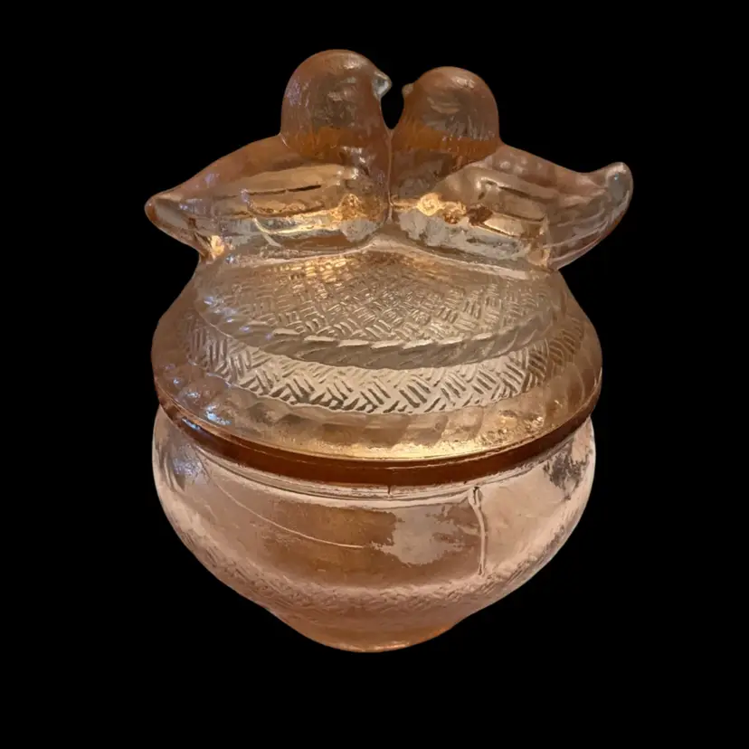 Vintage Westmoreland Rose Lovebirds Powder Jar 5.8” x 4.5”