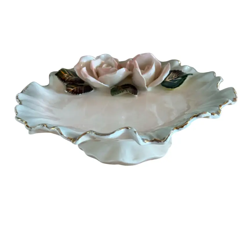 ANTIQUE PORCELAIN LILLY DISH NUMBERED HAND PAINTED # 3627 BLUE GOLD TRIM TRINKET