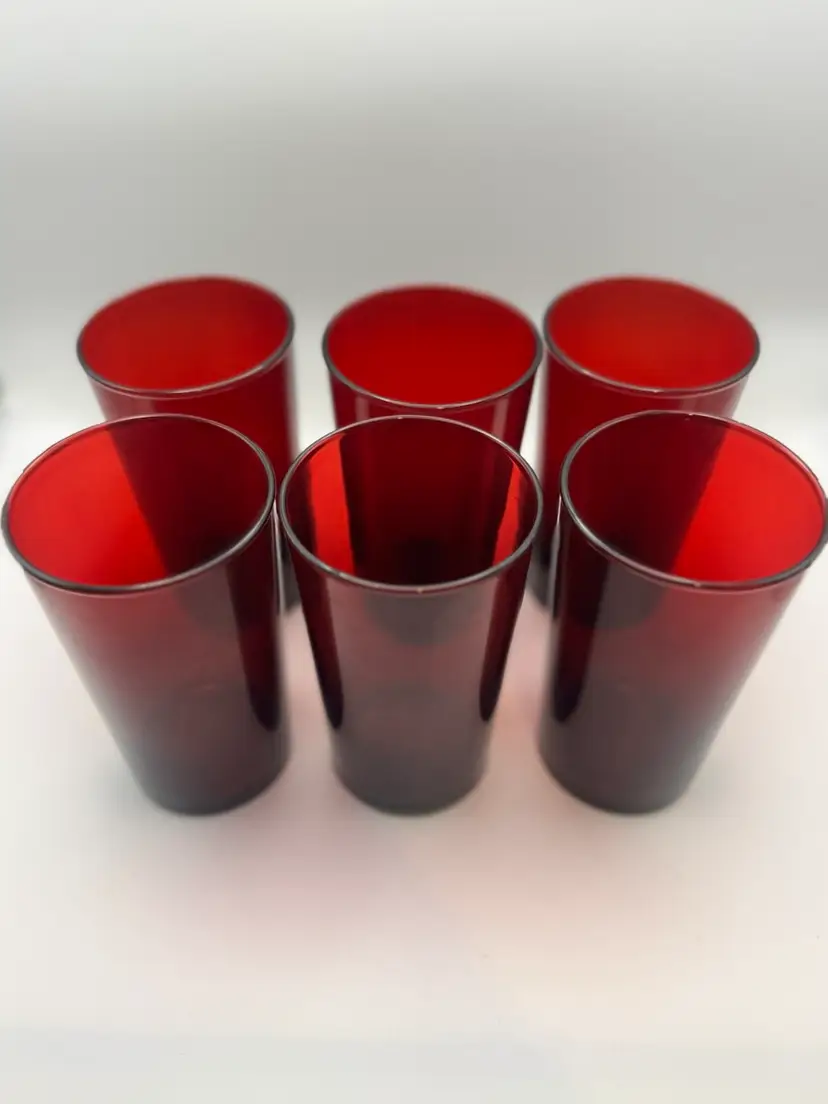 Set Of 6 Vintage Anchor Hocking Ruby Red 6” Tumblers