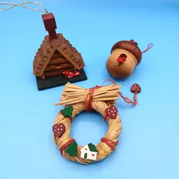 Lot of 3 Natural Material Christmas Ornaments, One Hallmark