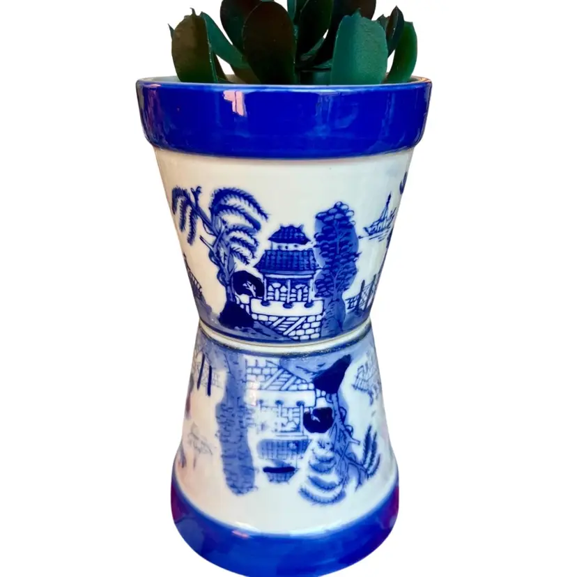 Vintage Set Blue White Ceramic Flower Pots 5”