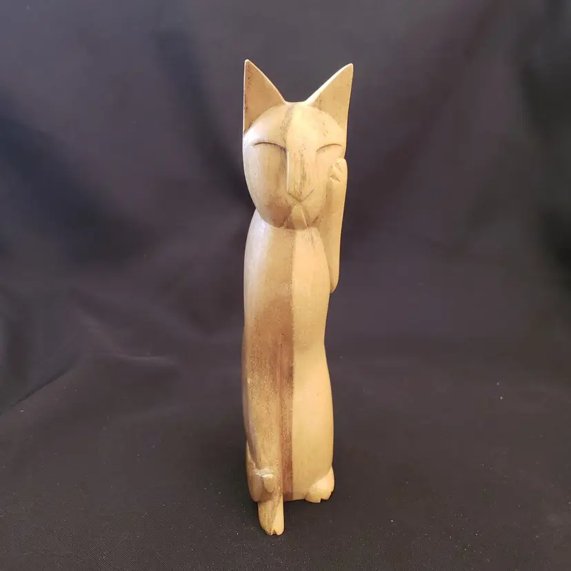 Figurine Cat Stylized Natural Wood 8⅛" tall unbranded Mid-Century Modern