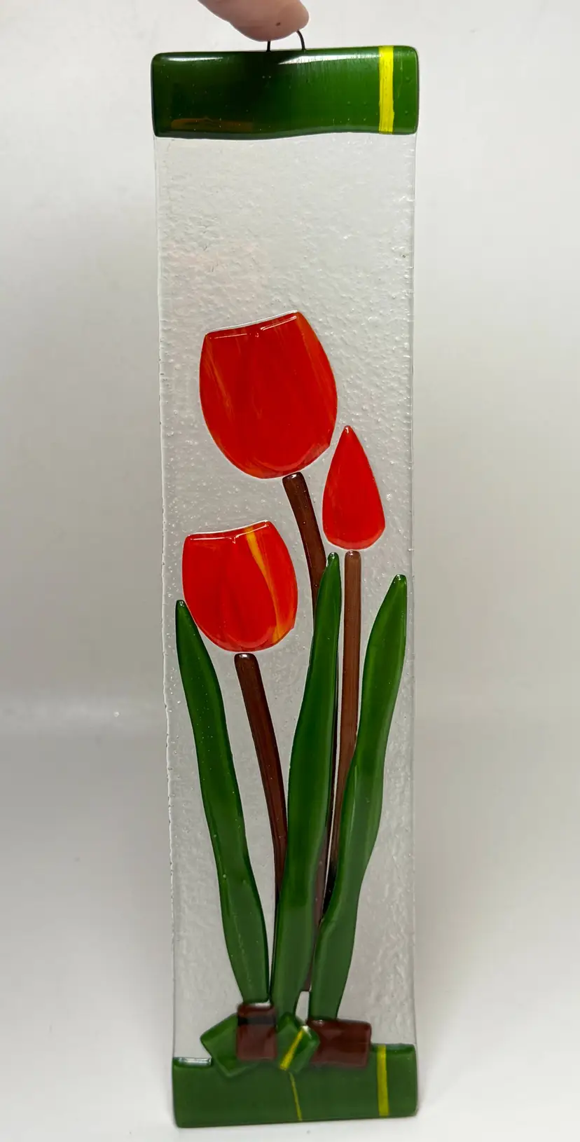 Hand Made Red Tulips Fused Art Glass Suncatcher Wall Hang Lades Netherlands