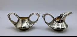 Vintage Pearl China Creamer Sugar Set Platinum Trim MCM Atomic USA