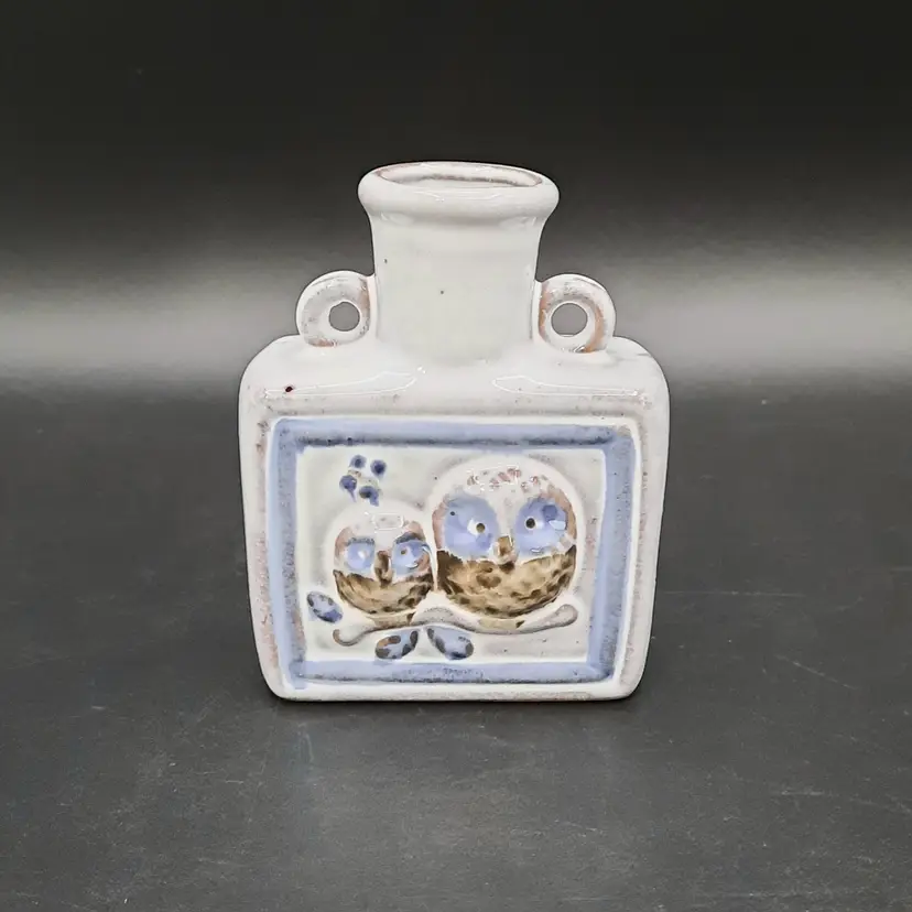 Takahashi Mama & Baby Owl Bud Vase Light Gray,Blue,Brown