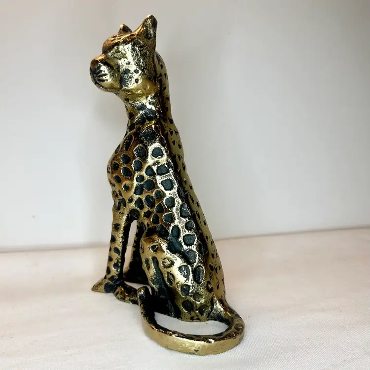 Metal Brass Gold Tone Color Cheetah Leopard Home Decor Sculpture Figurine