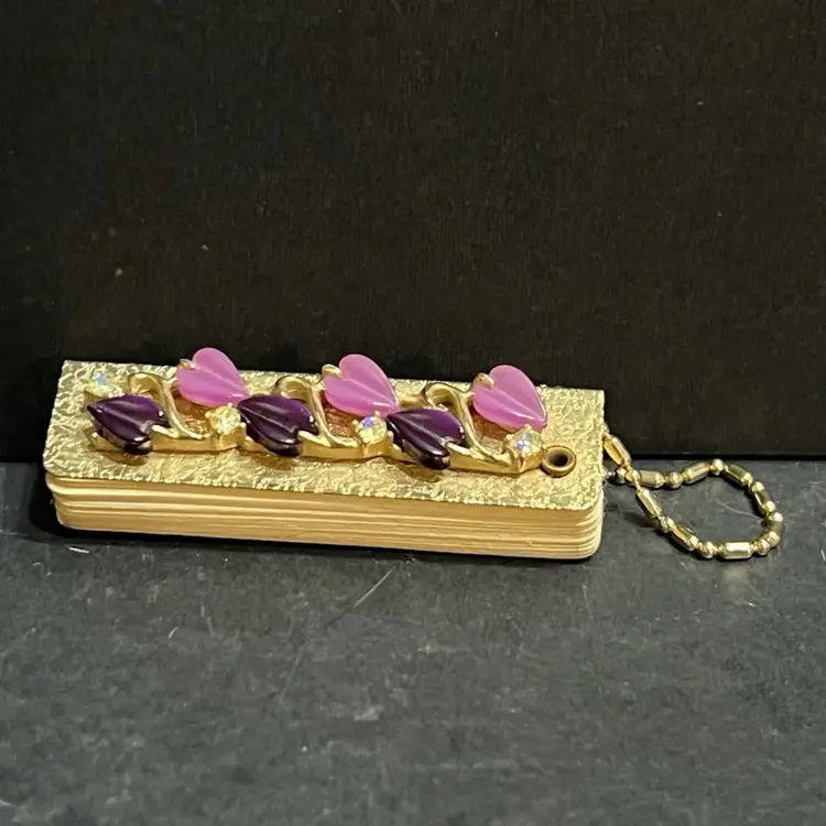 Vintage Address Keeper Goldtone Jeweled Case Unused ~0.75” x 2.75” x 0.75”