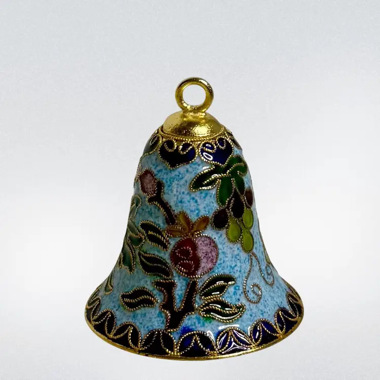 Vintage Cloisonné Enamel Bell Ornament Blue•Red•Green