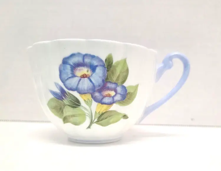 Shelley Teacup & Saucer Set Morning Glory Pattern/English Bone China/White/Blue/Floral Pattern/Floral Teacup Saucer Set/Tea/Teacup/Saucer