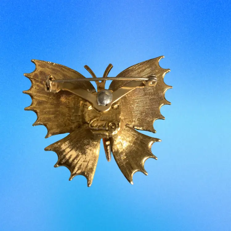 Vintage ART “Golden Butterfly” Enameled Brooch