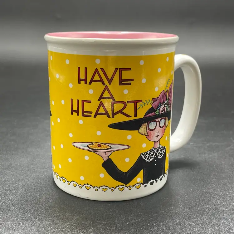 Mary Engelbreit Have a Heart Coffee Mug Cup Valentine's Day Yellow Vintage