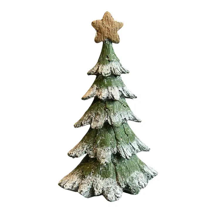 Tall Green and Snow Covered Resin Christmas Tree with Star Figurine