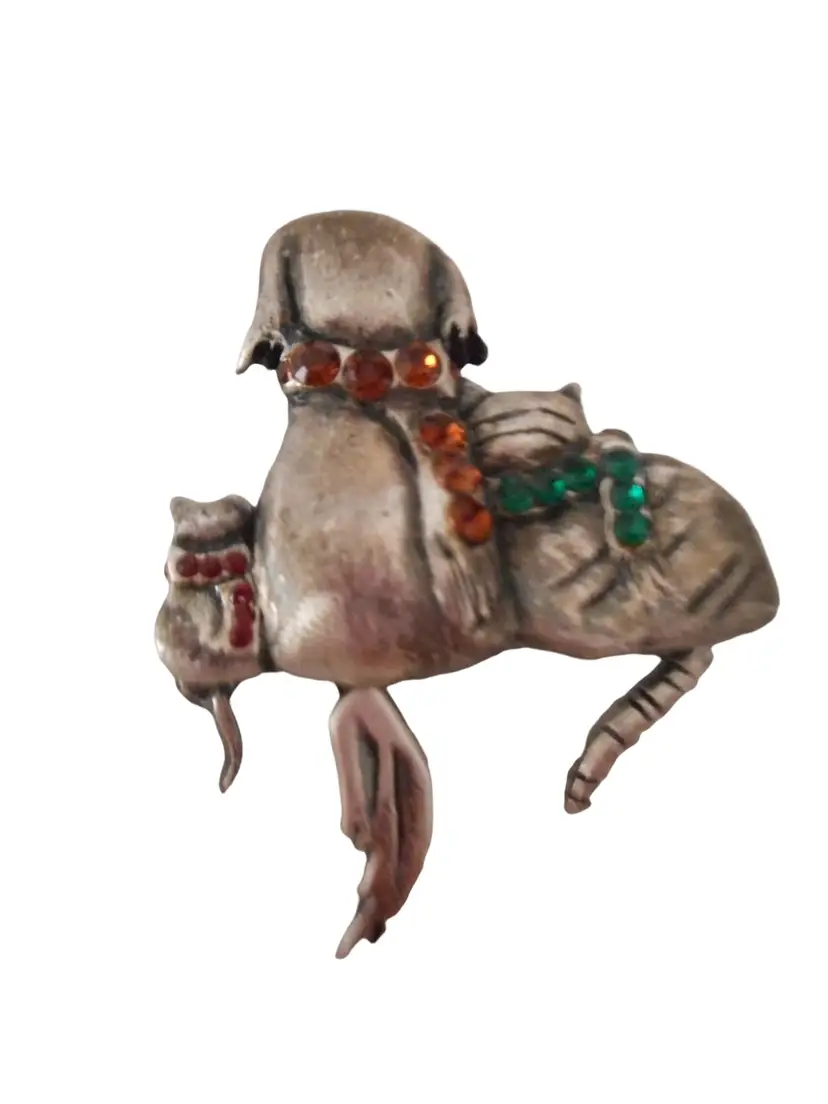 Dog Cat puppy winter Scarf Rhinestone Pin Brooch tails red Green orange