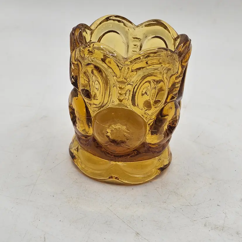 LE Smith Moon And Stars amber glass toothpick holder vintage