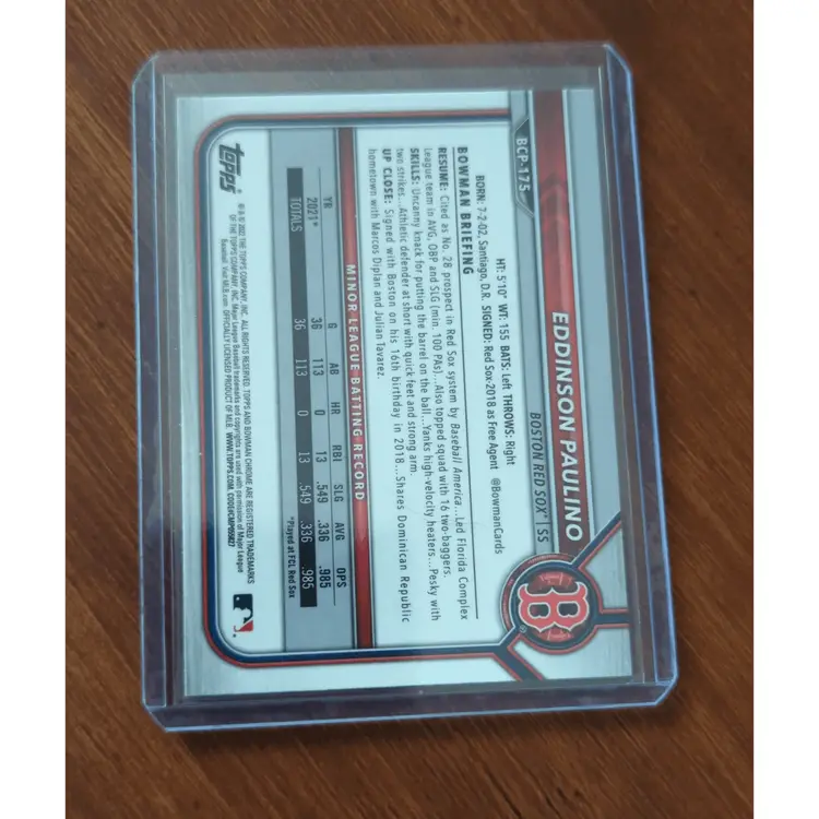 2022 Bowman Eddinson Paulino 1st Bowman RC Boston Red Sox