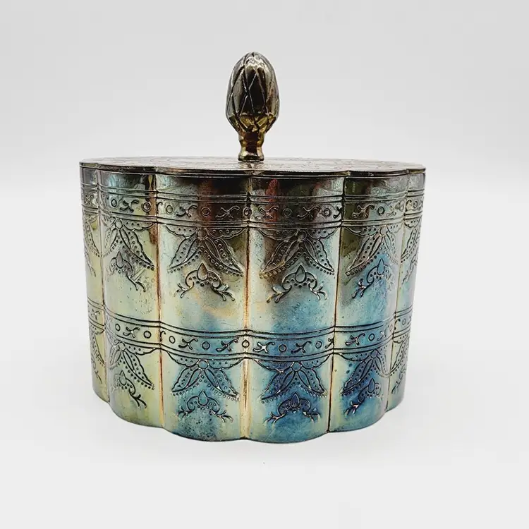 Vintage Silver Plate Celestial Stars Jewelry Box Holder Boho Velvet Pineapple