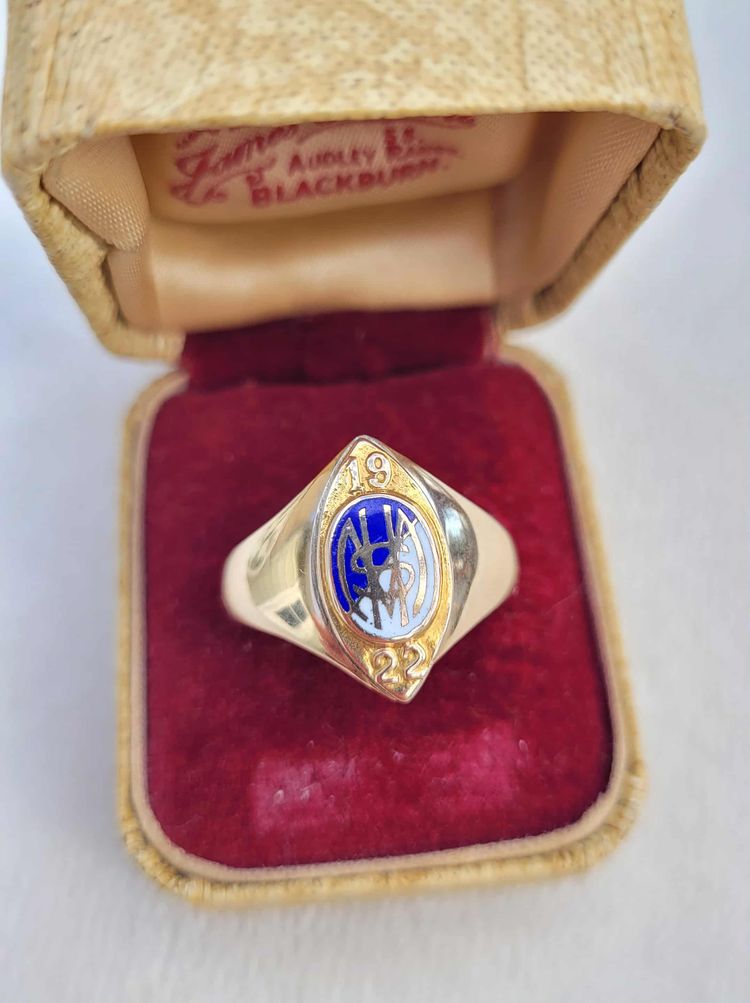 Antique 1922 10k Yellow Gold Blue Enameled MHS Class Ring Size 9.5 - 5.59g