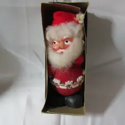 Vtg Repro Christmas Santa Paper Mache Flocked Bobble Head - West Germany