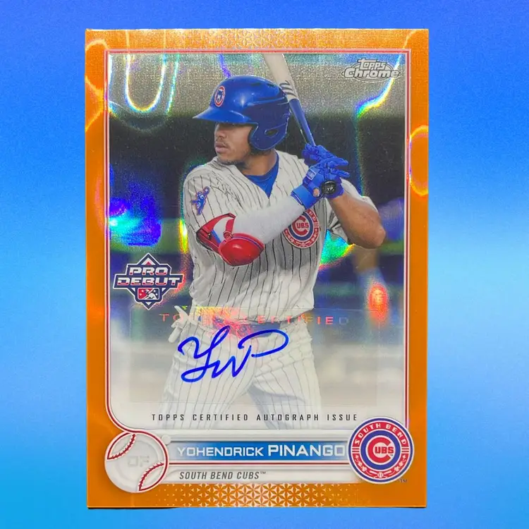 Yohendrick Pinango Pro Debut ORANGE LAVA REFRACTOR Auto /25 - Chicago Cubs