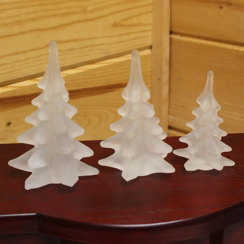 Set of 3 Frosted Satin Glass Christmas Trees