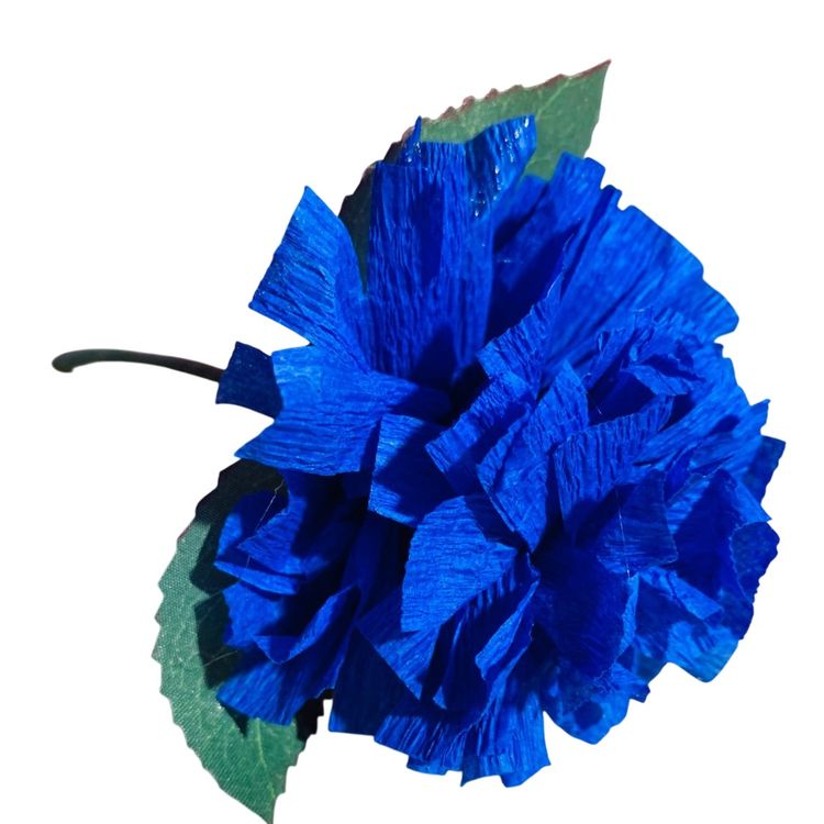 Vibrant Crepe Paper Flowers Made By Me Dark Blue Color Marigold Carnation Blossom 3.5-4” Diameter Blossom And 5.5-6” Tall Overall