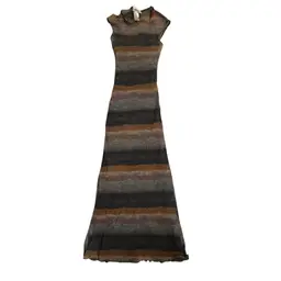 Vintage Y2K Brown Mesh Maxi Slip Fitted Stretch Dress Whimsigoth Romantic Size M