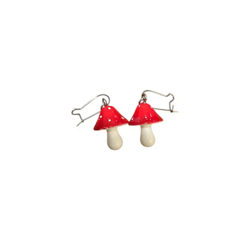 Handmade Colorful Mushroom Earrings Red– Cottagecore Dangle Jewelry with Stainless Steel Hook