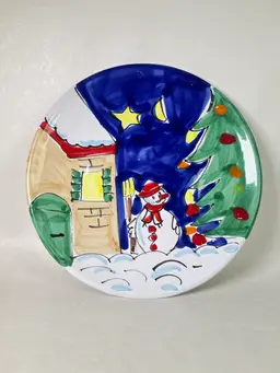 (1) 8” PLATE snowman winter LAMUSA pottery Made in Italy