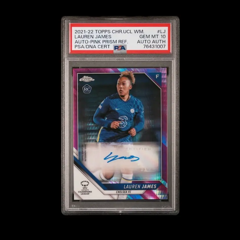 Lauren James 2021/22 Topps Chrome UEFA Women Pink Autograph /150 PSA 10 Soccer Card