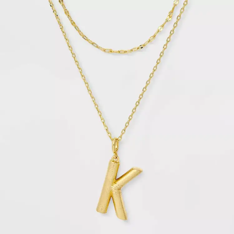 A New Day Layered Initial “K” Necklace 14K Gold Dipped Cubic Zirconia 16/18" NWT