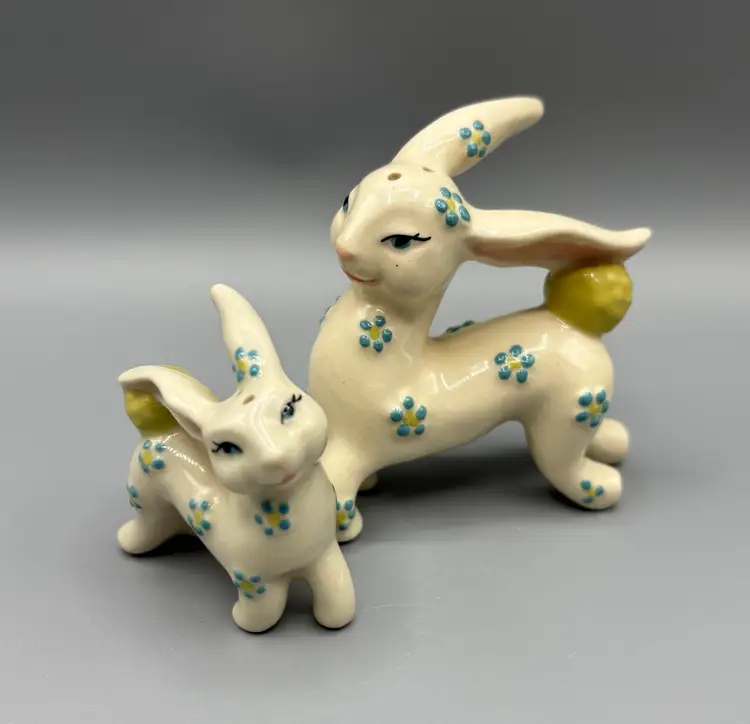 Vintage Hand Painted Porcelain Bunny Rabbit Figurines