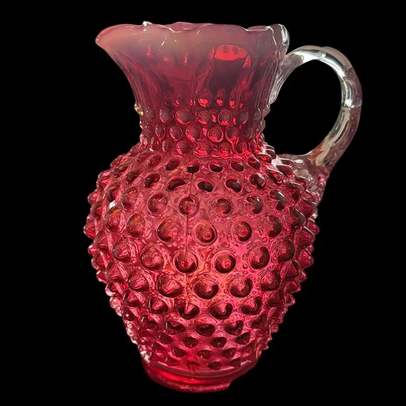 Fenton Opalescent Cranberry Hobnail Ice Lip Pitcher