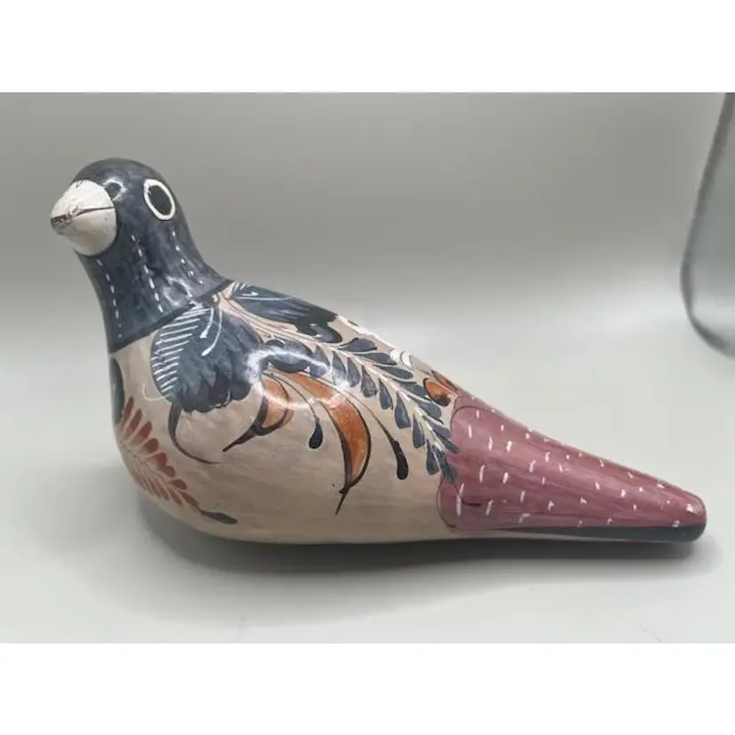 Tonala Hand-Painted Folk Art Pottery Bird Figurine ~ 7 inches long