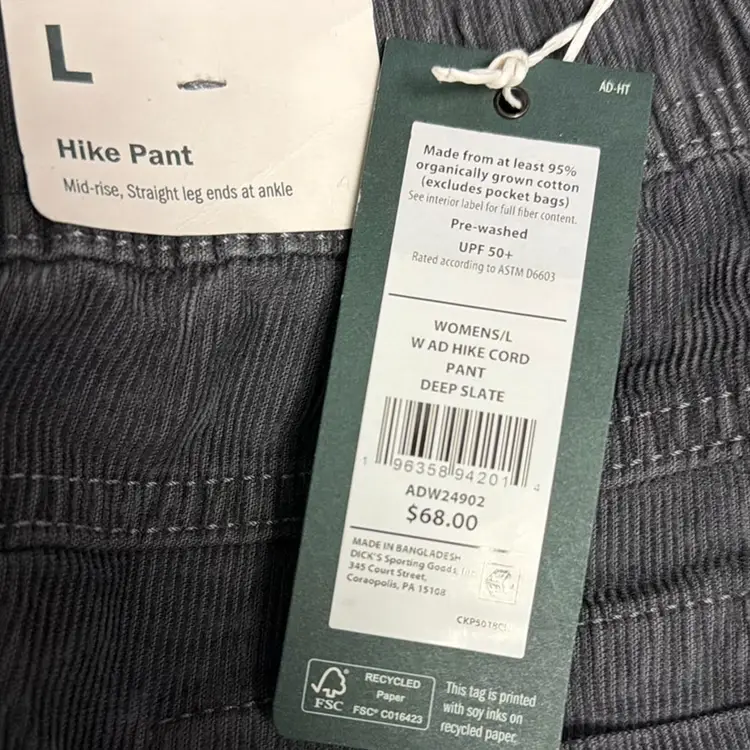 New-$68 Women’s Mid-Rise Pull-On Corduroy Pants in gray.