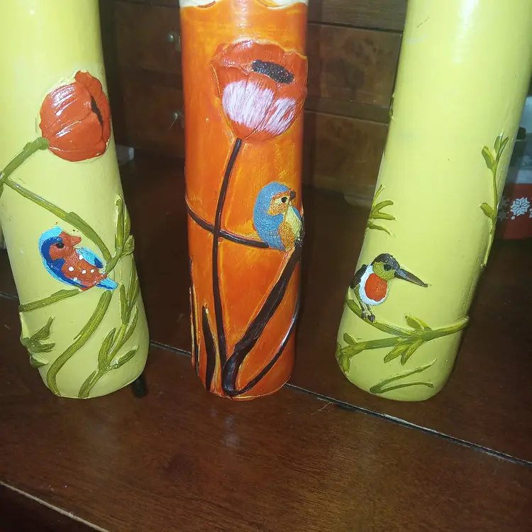 Vintage Tall Vases Kokeshi Doll Style