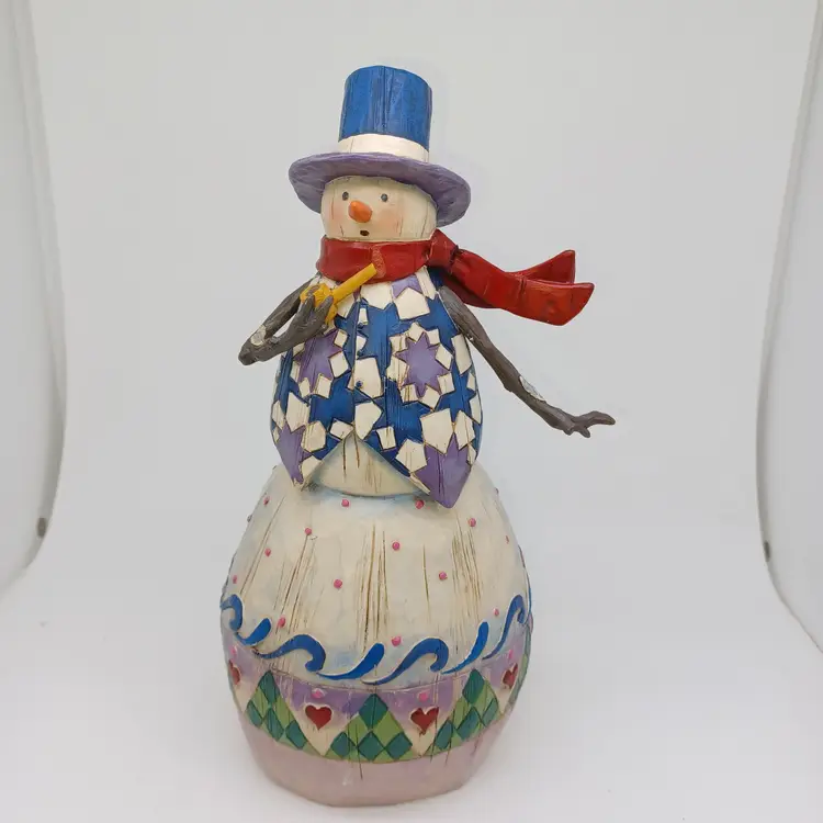 Jim Shore “Winter's Spirit” Snowman Pipe 112246 Vest Holiday 2003 Scarf Figurine Repaired Scarf