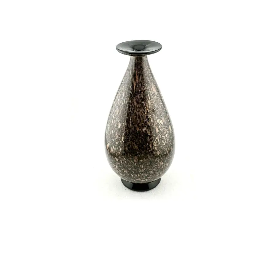 Vintage Black & Gold Speckled Murano Vase 7.5” x 4”