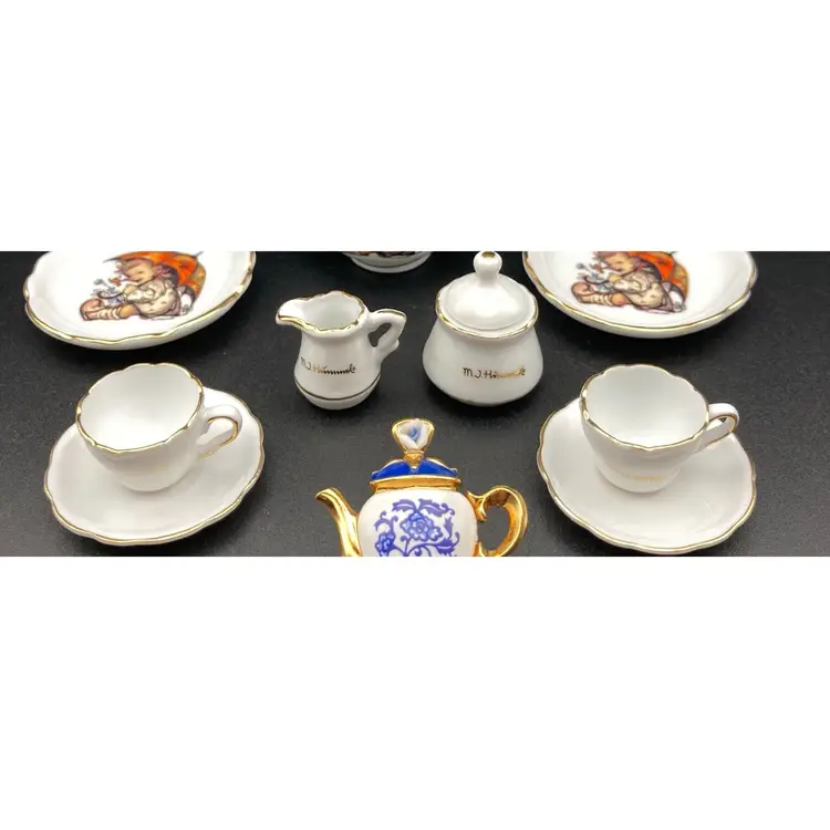 Tea For Two! Miniatures!  MJ Hummel Porcelain Made In Germany! Creamer, Sugar, 2 Tea Cups 2 Saucers